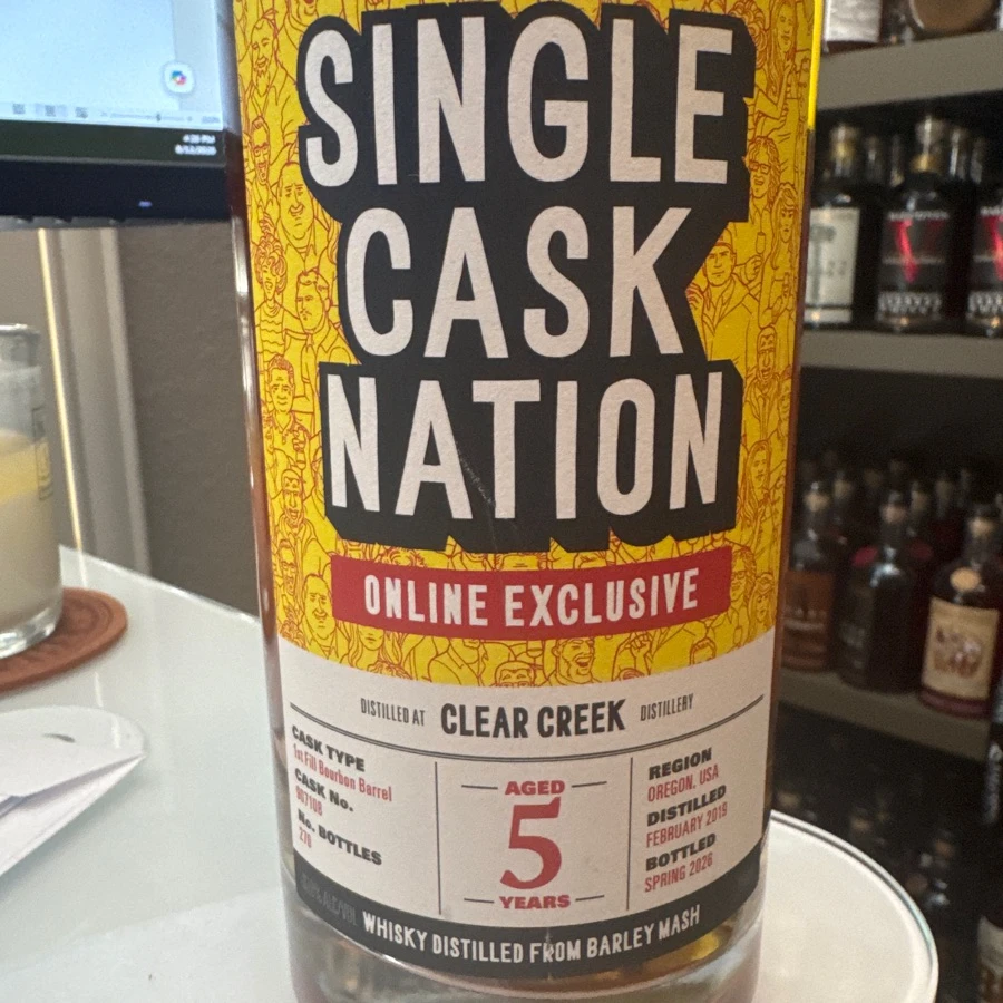 Single Cask Nation Clear Creek Distillery 5 year 1st fill bourbon barrel cask No 967108 Spring 2026