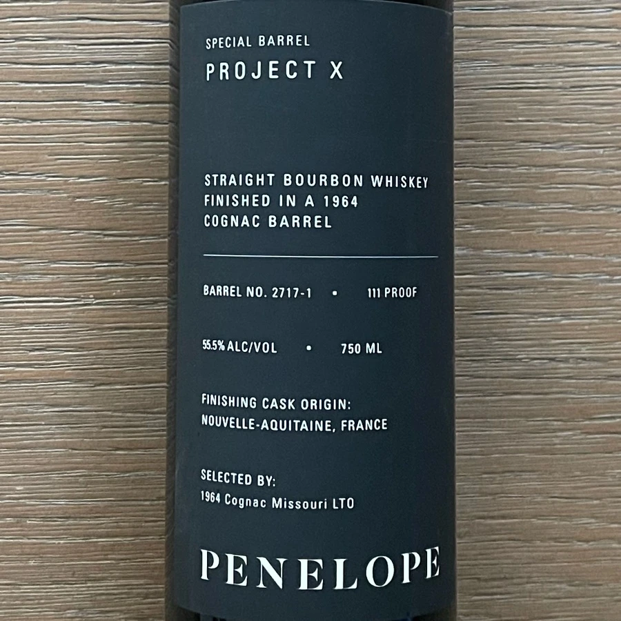 Penelope Project X Straight Bourbon Whiskey Finished In A 1964 Cognac Barrel - 1964 Cognac Missouri LTD